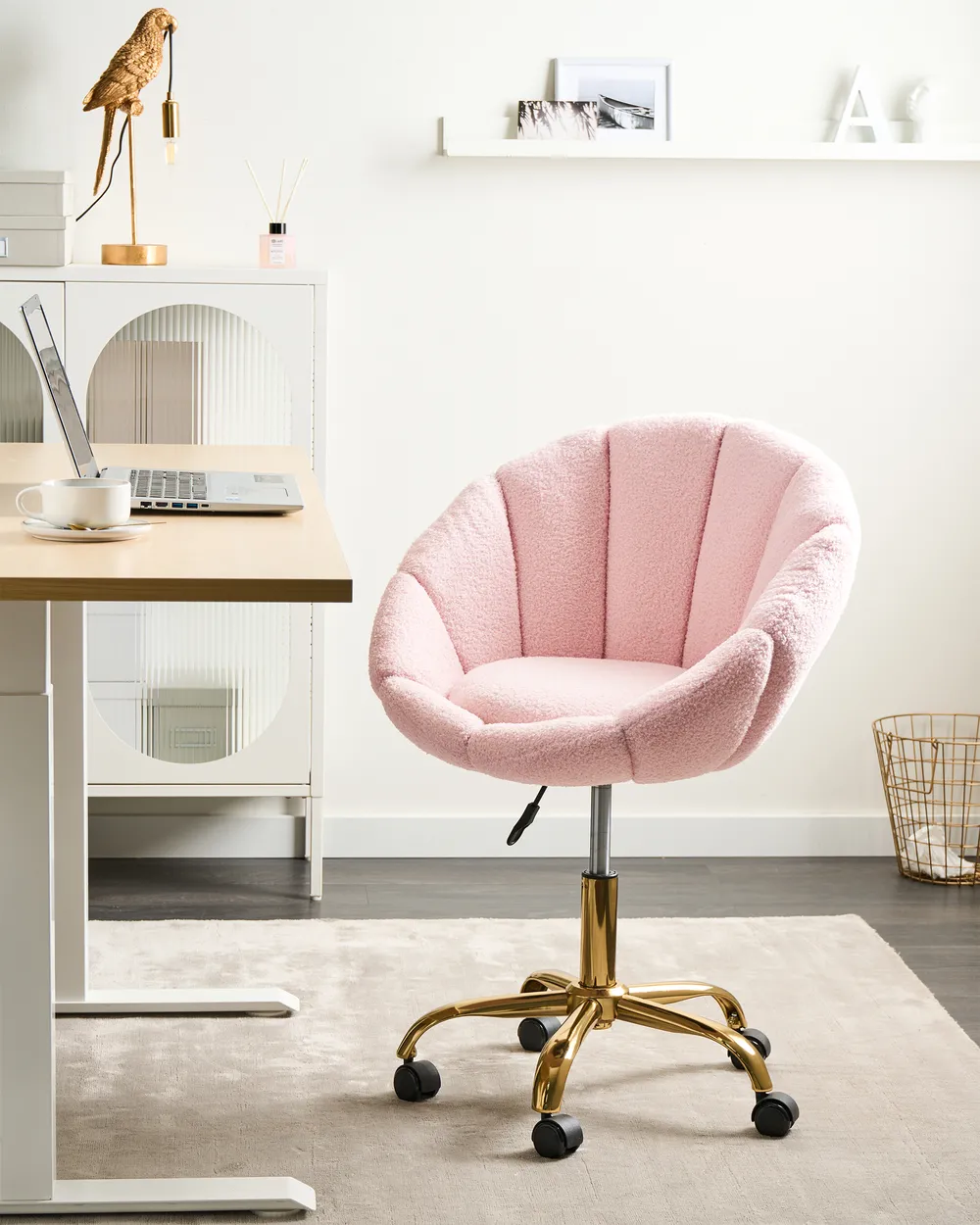 Desk Chair ANNABELLE Boucle Pastel Pink