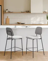 Set of 2 Bar Chairs DUETTE Faux Linen Light Grey_986881