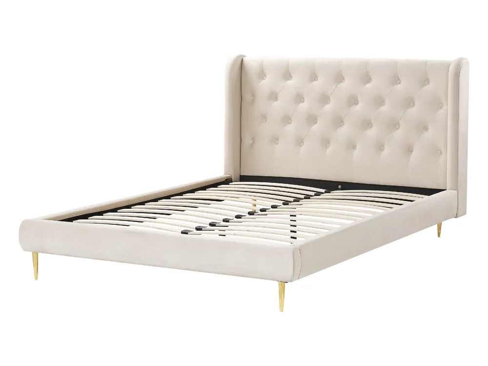 Bed Velvet FORBACH 140 x 200 cm (EU Double) Beige_843863