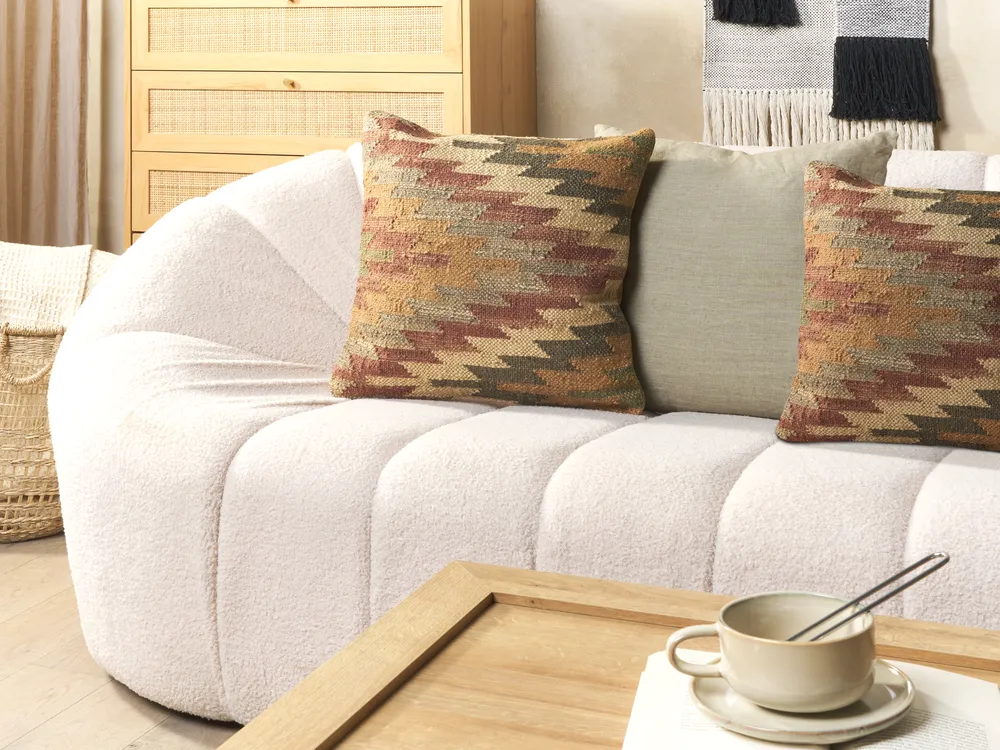 Set of 2 Decorative Cushions DEEPOR 45 x 45 cm Jute Multicolour Oriental Pattern