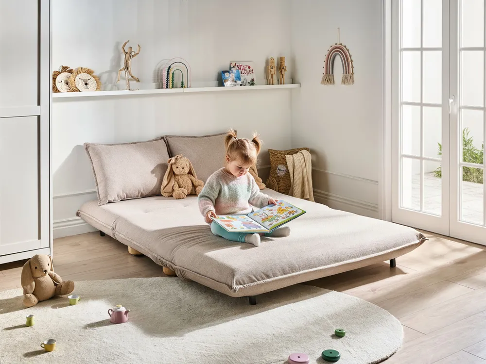 Sofa Bed 2 Seater ABISKO Faux Linen Beige_1030847
