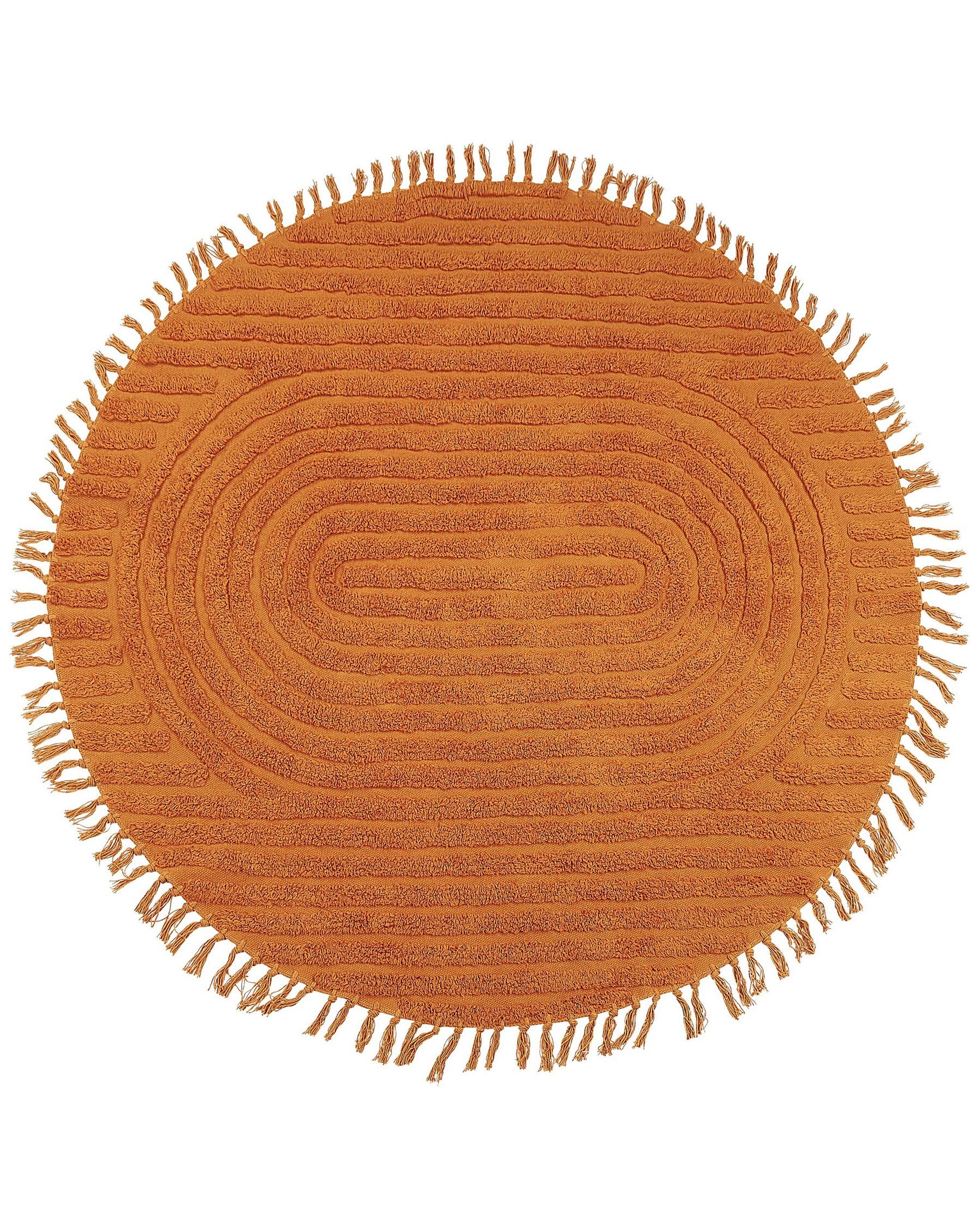 Round Cotton Area Rug ⌀ 140 cm Orange HALFETI | Beliani.co.uk