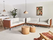 Conjunto de sala de estar 5 plazas VORGOD Tela Blanco crema_1186006