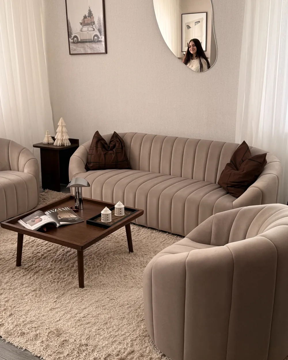 Living Room Set 6 Seater MALUNG Velvet Beige_1051293