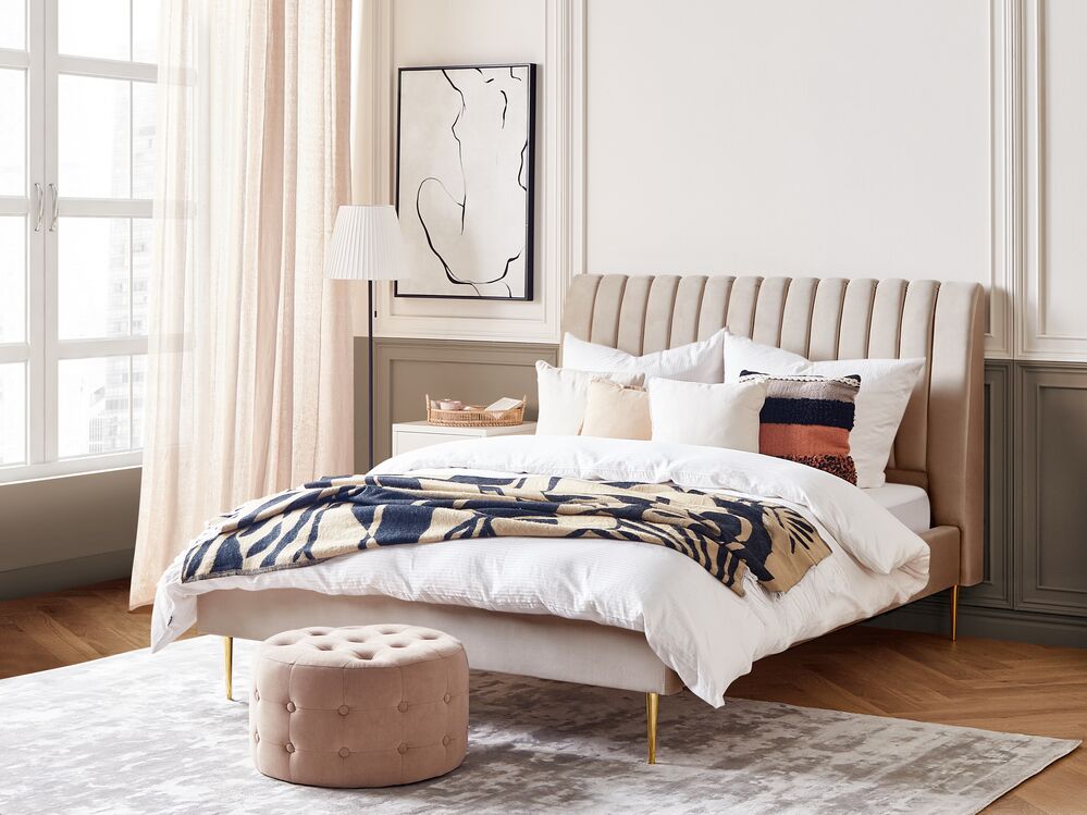 Bett mit Lattenrost Samtstoff MARVILLE 140 x 200 cm Beige