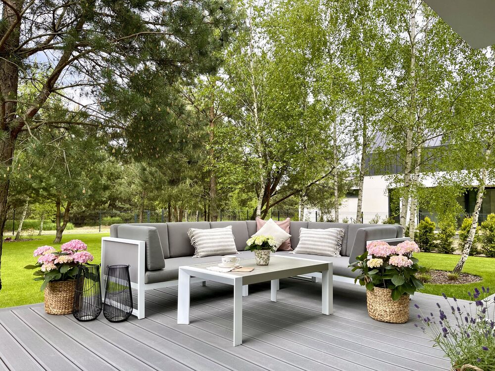Left Hand 6 Seater Aluminium Garden Corner Sofa Set Grey CASTELLA Beliani