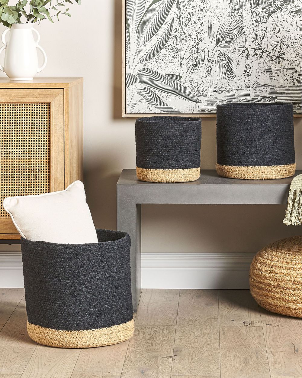 Set of 3 Baskets BASIMA Cotton Black