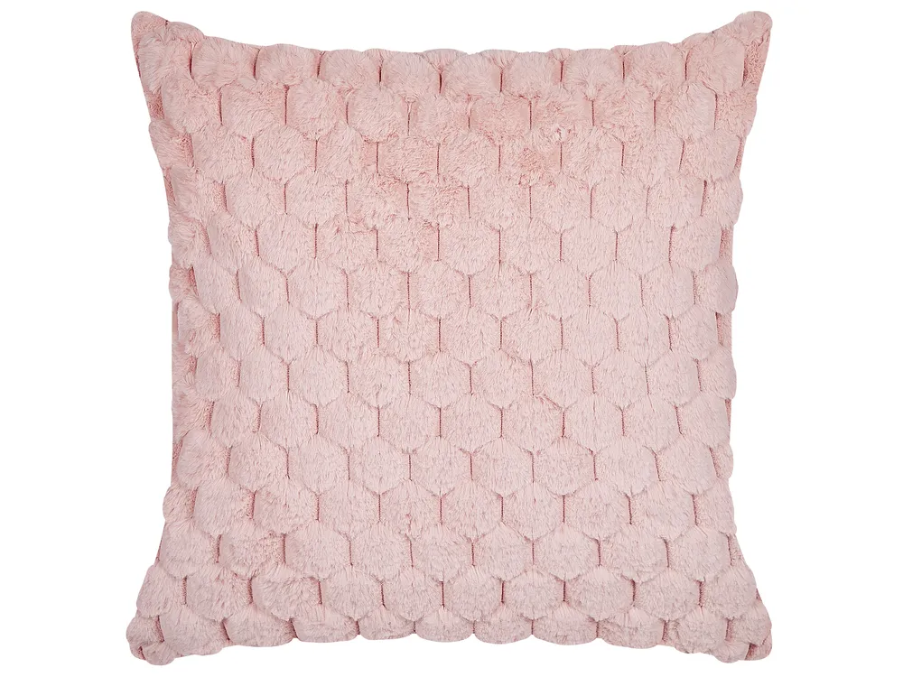 Set of Decorative Cushions PURSLANE Faux Fur 43 x 43 cm Pastel Pink  Geometric Pattern