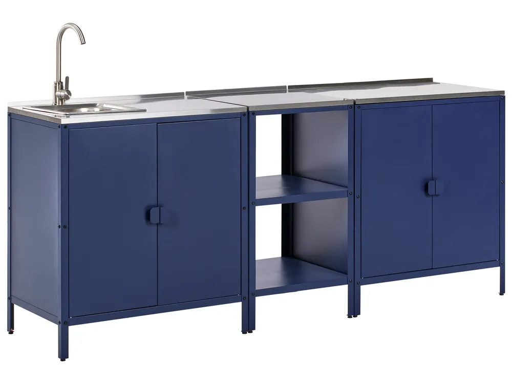3 Piece Outdoor Kitchen Set with Sink VILAMA Blue Metal