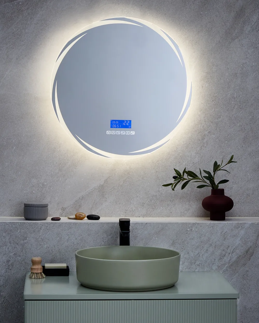 SONNI Badkamerspiegel met verlichting, 60 x 50 cm, wandspiegel met bluetooth-luidspreker, anti-condens, led-badkamerspiegel, 3 instelbare lichtkleuren, met aanraakschakelaar voor make-up