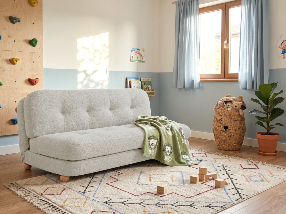 Sofa rozkładana dla 2 osób ESBJERG Len syntetyczny Złamana biel