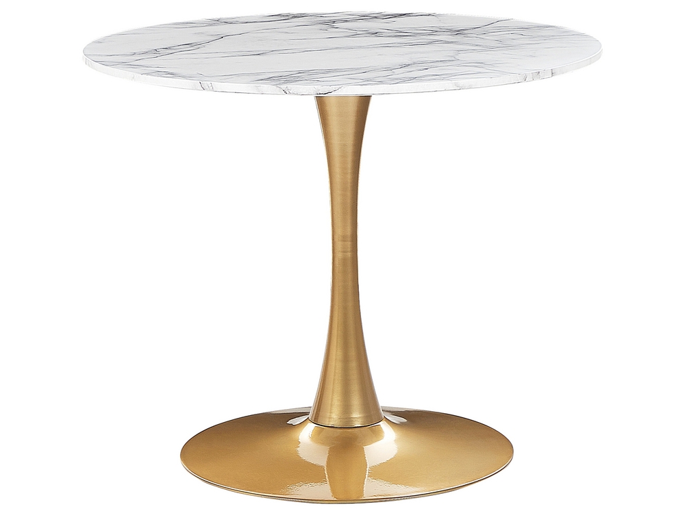 Round Dining Table 90 cm Marble Effect White with Gold BOCA Beliani