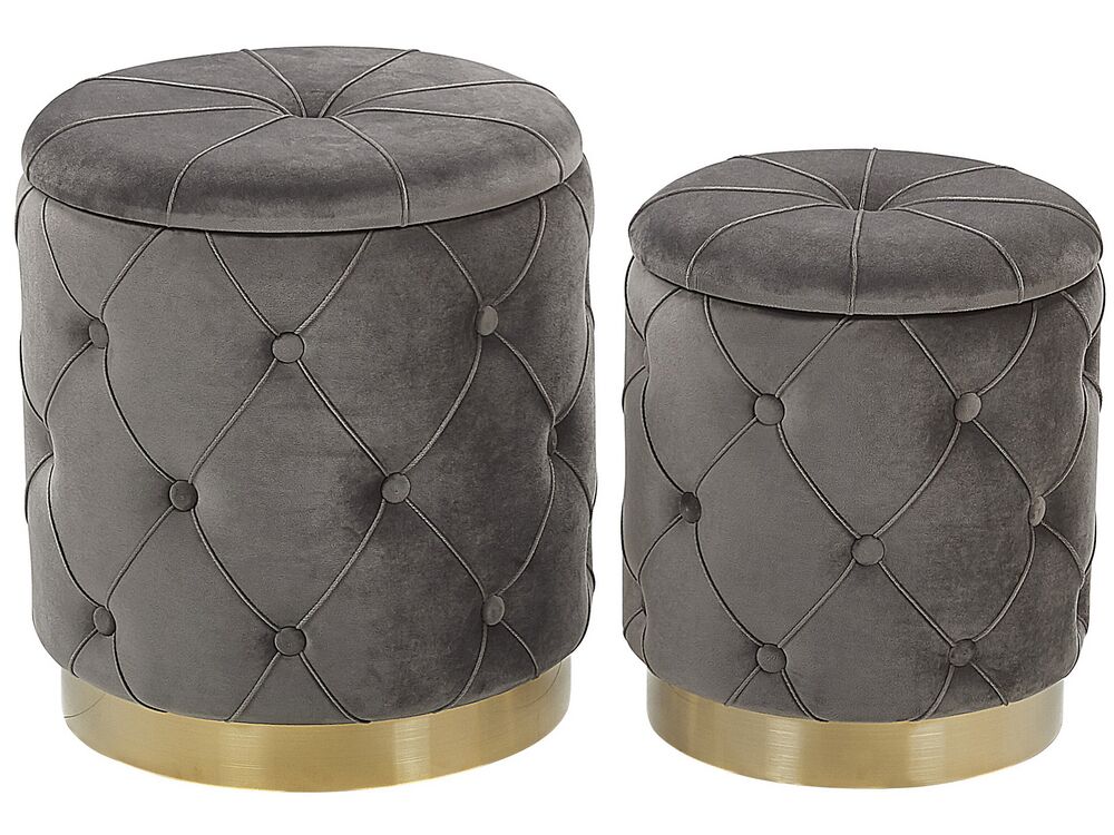 Set of 2 Storage Pouffes PUEBLO Velvet Grey