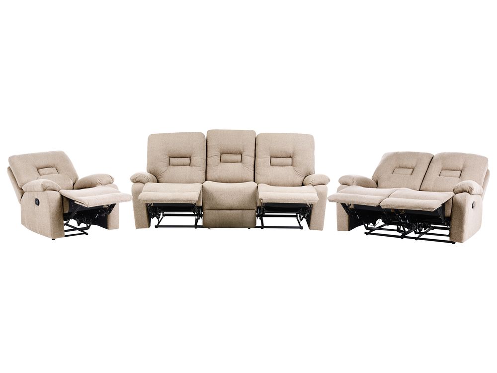 Conjunto de sala de estar reclinable manual 6 plazas BERGEN Tela Beige