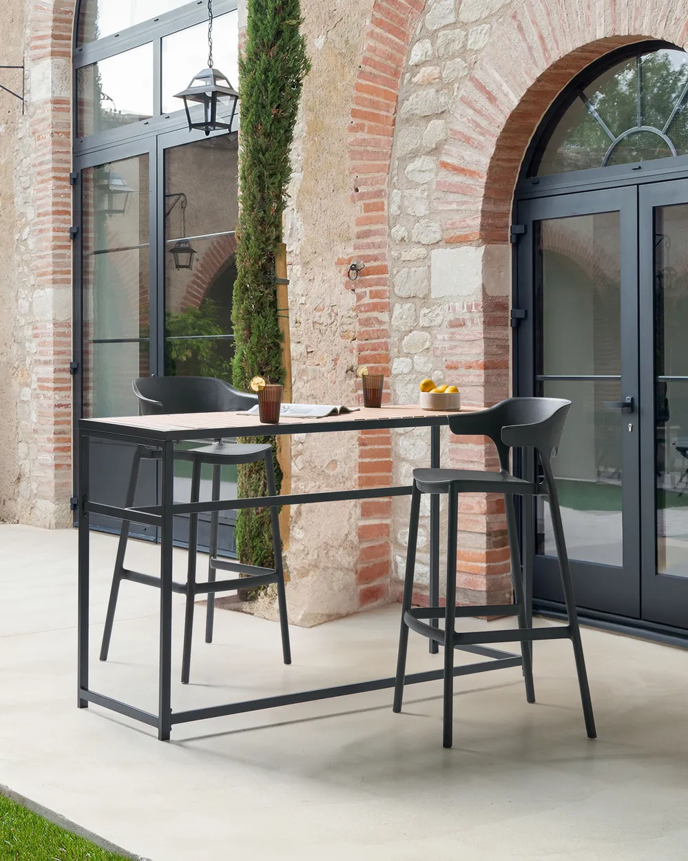 Set of 2 Garden Bar Chairs GUBBIO Black