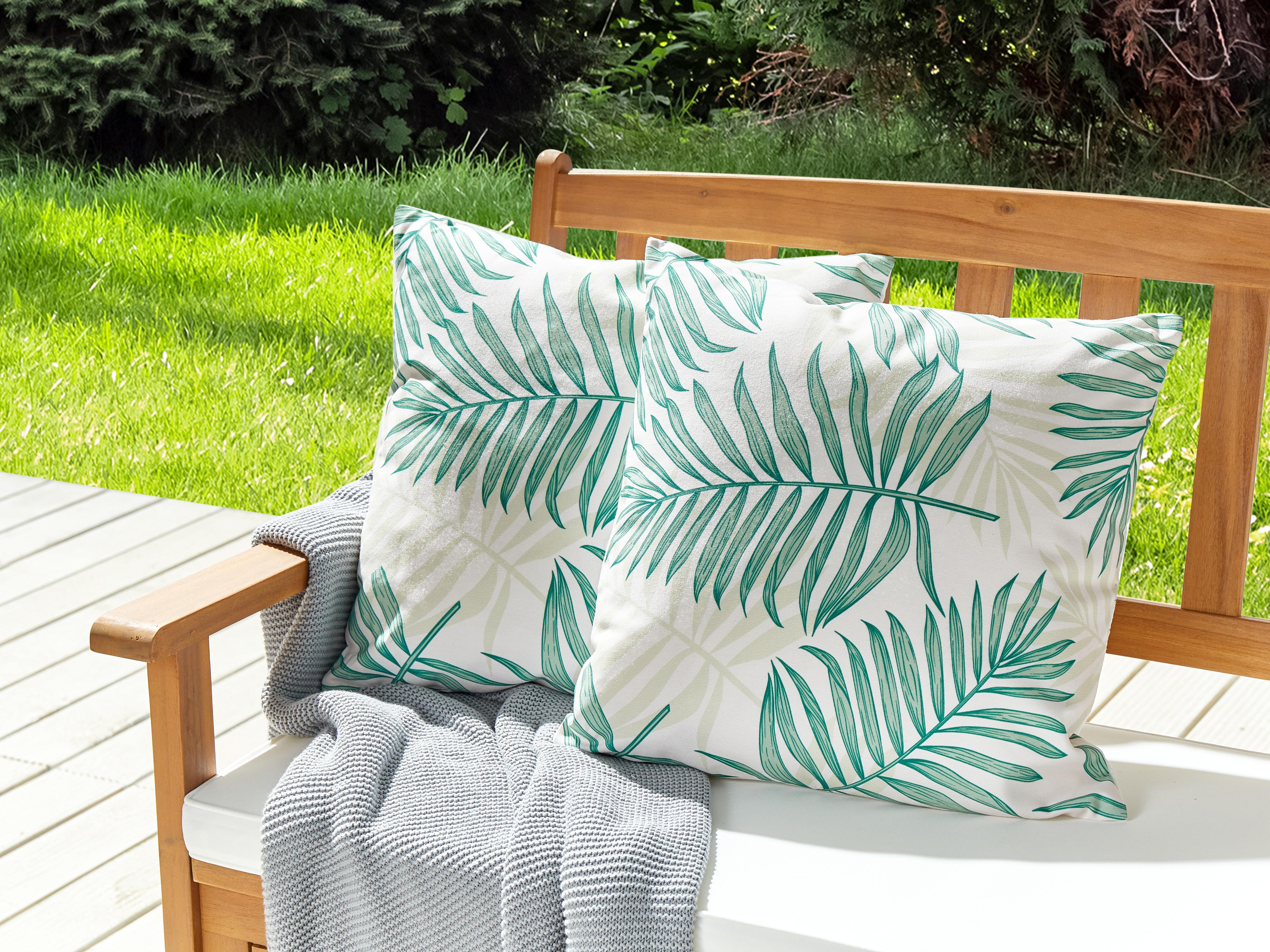 Set of 2 Outdoor Cushions Leaf Pattern 45 x 45 cm Beige and Green POGGIO_881066