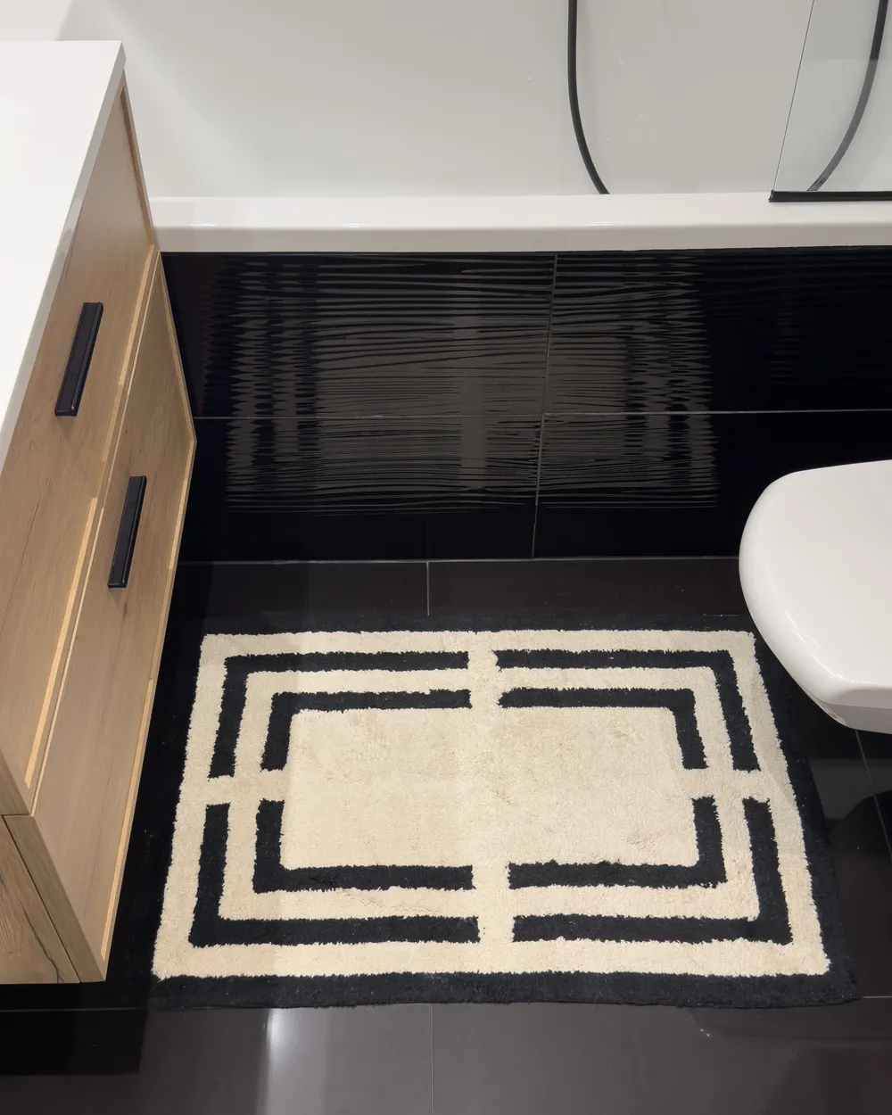 Bath Mat RISALU Black/ Beige 60 x 90 cm Cotton_1063043