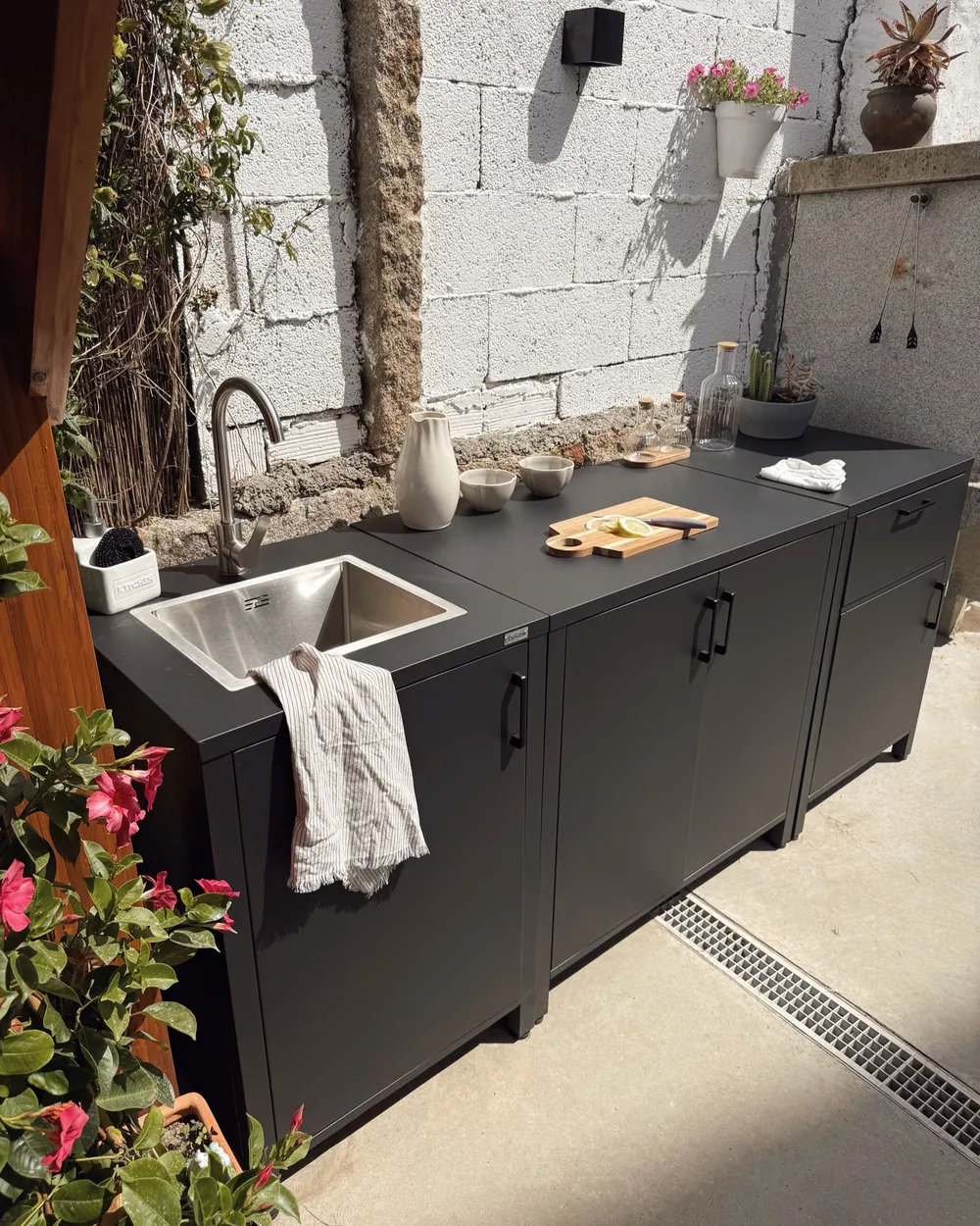 Outdoor Kitchen Set with Sink ROCHA Graphite Grey Metal_1084528