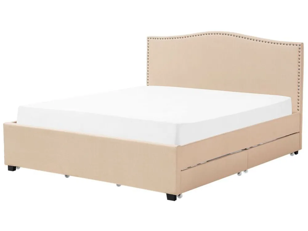 Bed with Storage Drawers MONTPELLIER Fabric Beige 180 x 200 cm (EU Super King)_754259