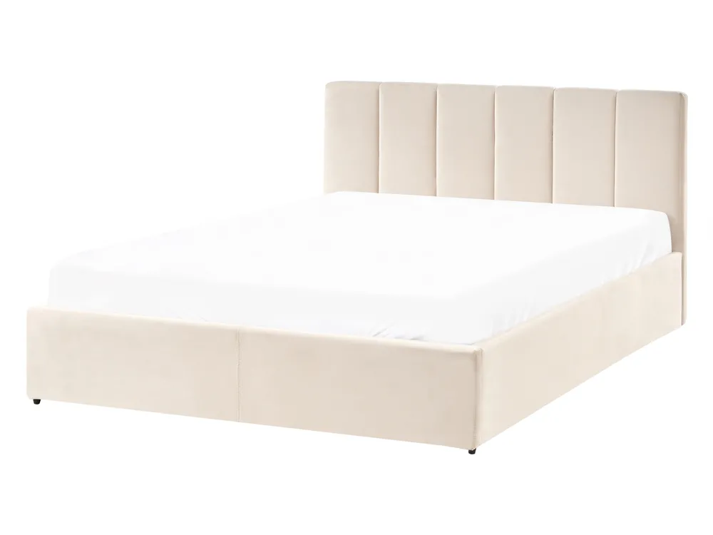 Letto contenitore DREUX Velluto Beige chiaro 140 x 200 cm_1012255