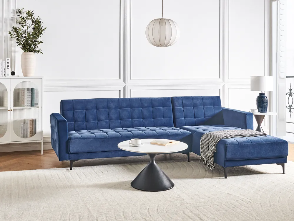 Divano letto angolare modulare posti ABERDEEN Velluto Blu Lato
