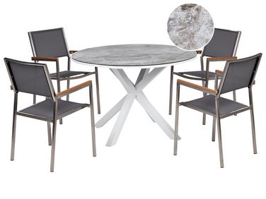 4 Seater Aluminium Garden Dining Set Marble Effect Top White and Grey MALETTO/GROSSETO 