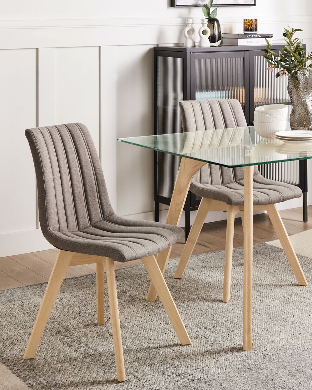 Set of 2 Dining Chairs CALGARY Fabric Brown