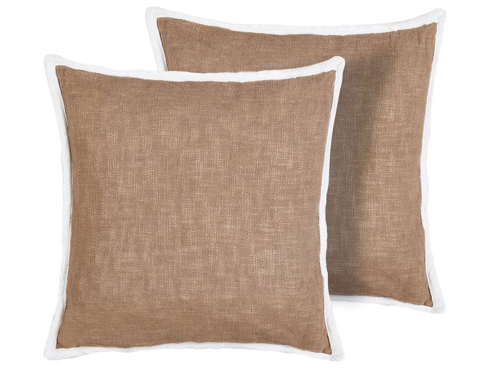 Set of 2 Decorative Cushions IANTHE 45 x 45 cm Cotton Brown Solid
