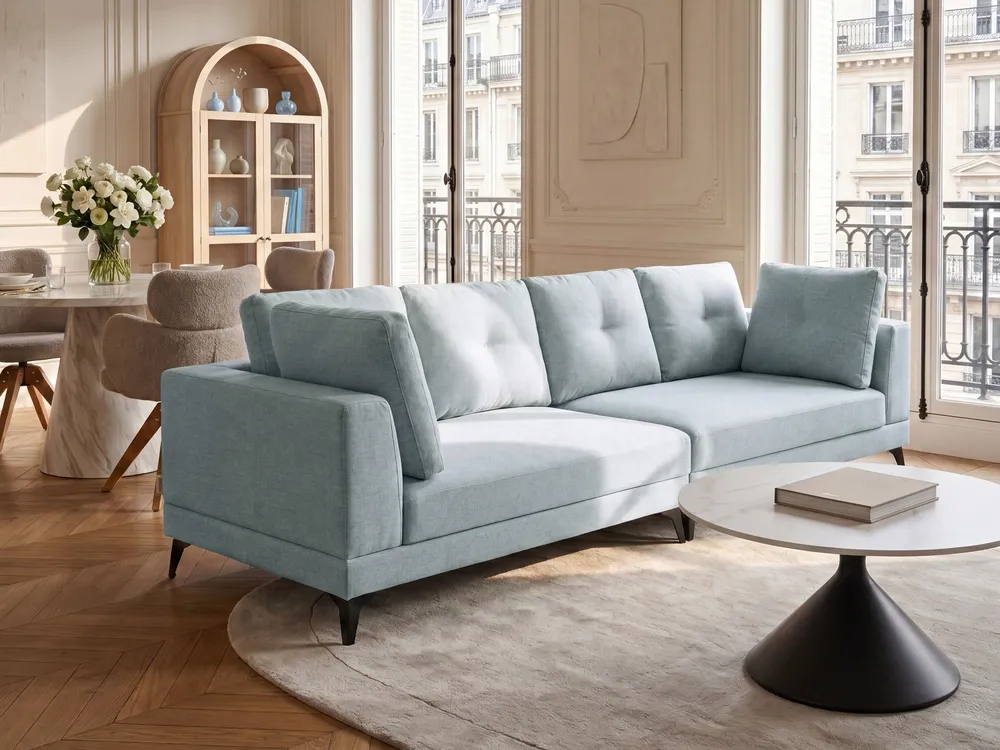 Sofa dla 4 osób YURI Len syntetyczny Błękitny