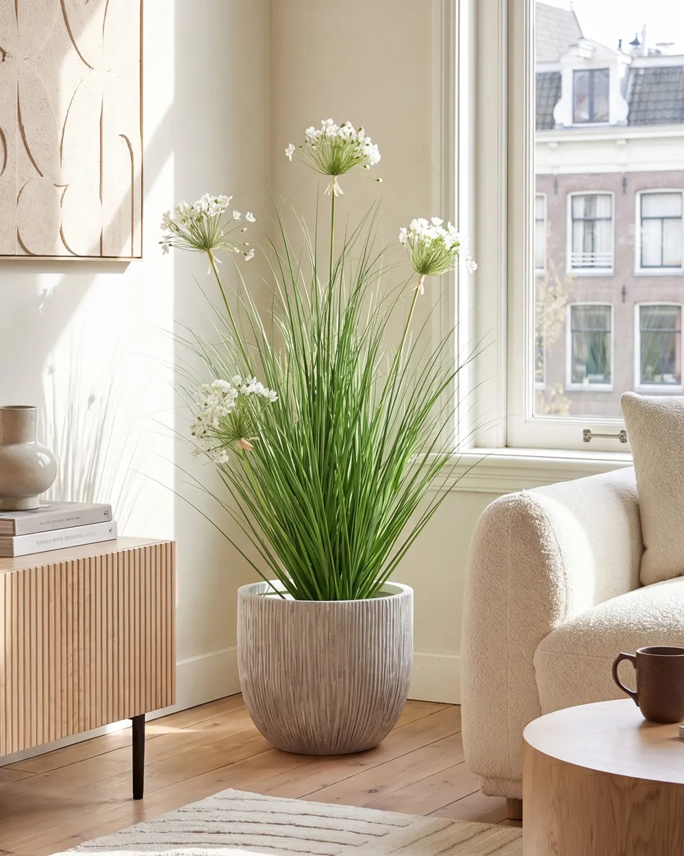 Sztuczna roślina ONION GRASS 120 cm Biały