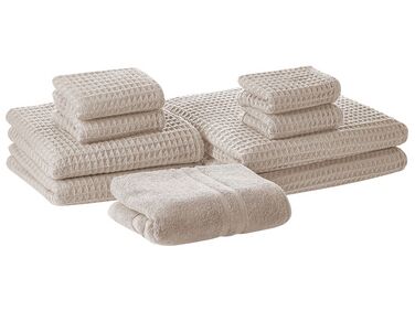 Béžová sada 9 bavlněných ručníků AREORA