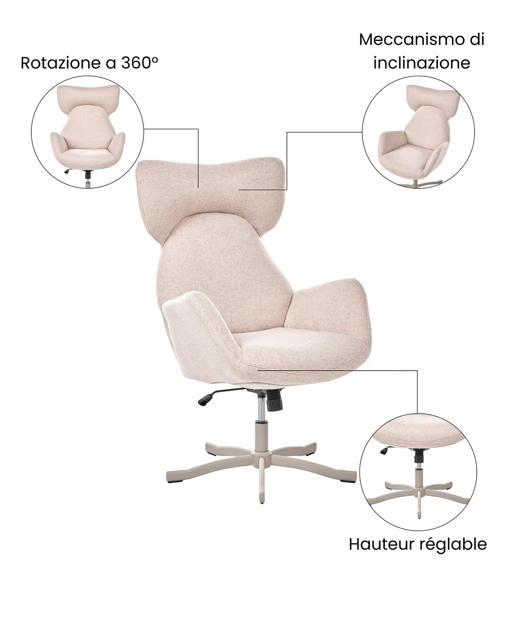 Poltrona girevole SONDERBY Tessuto Beige_1071851