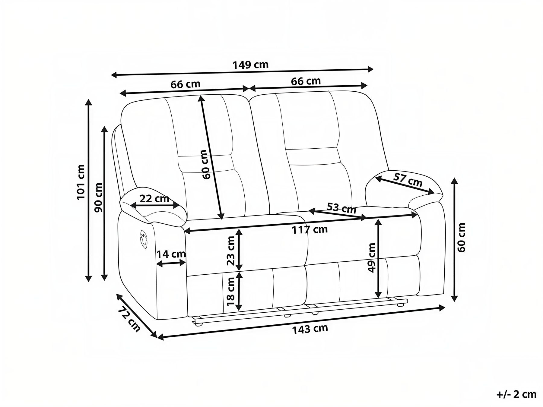 2 Seater Fabric Manual Recliner Sofa Beige BERGEN_944280 2 Seater Fabric Manual Recliner Sofa Beige BERGEN_944280