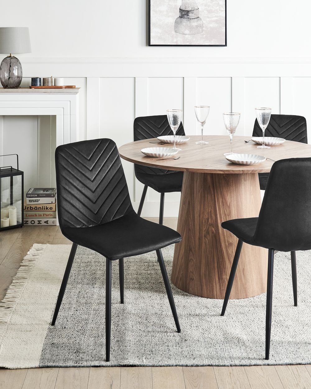 LEWE Set Di 4 Sedie Da Pranzo In Lino, Stile Moderno A Scacchi 1236913