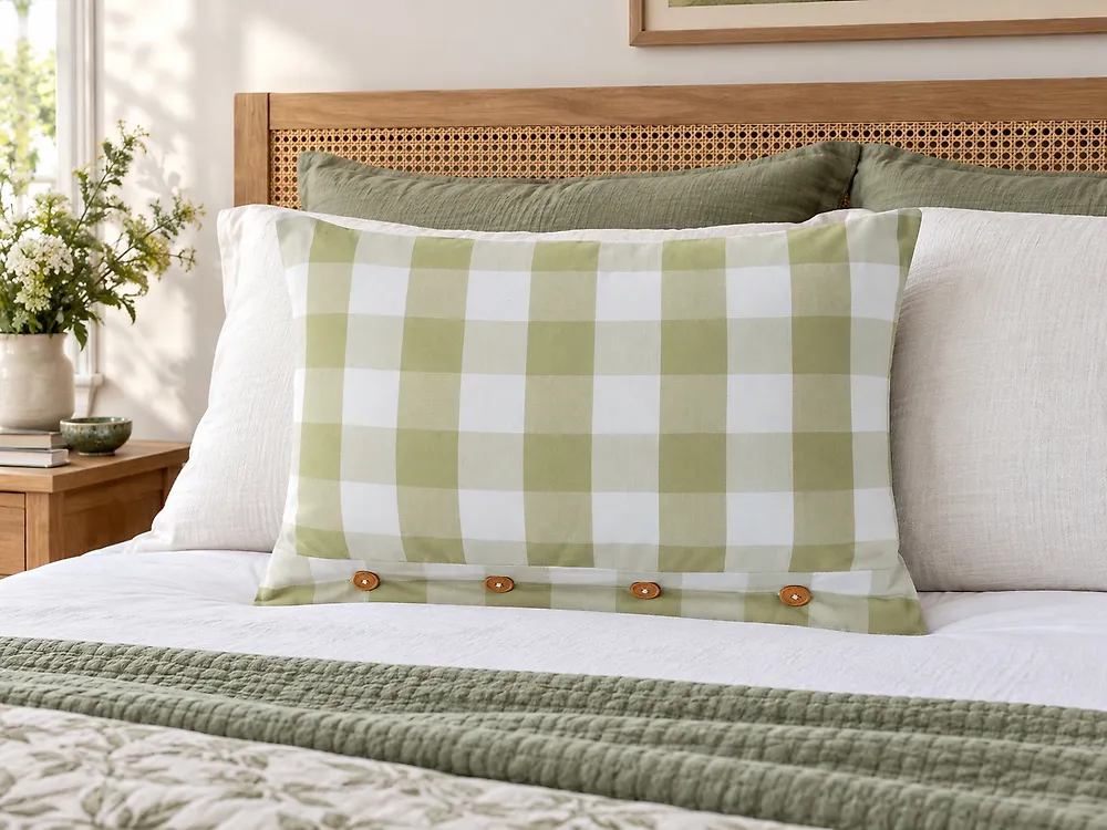 Throw Cushion TAMNINE 40 x 60 cm Light Green Checked_1178805