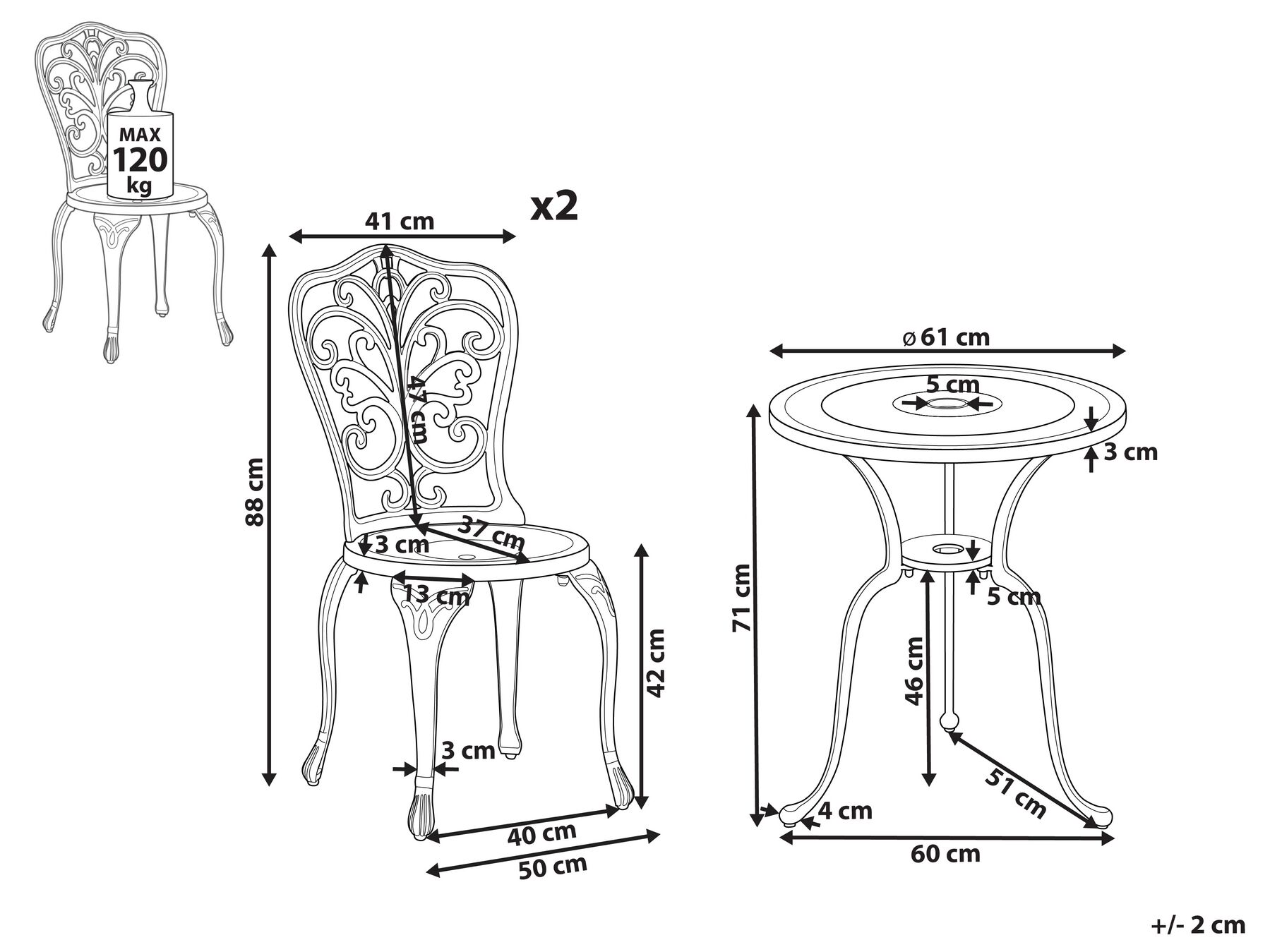 Комплект балконной мебели металлический белый TRIORA/DASCIO_931840 Комплект балконной мебели металлический белый TRIORA/DASCIO_931840