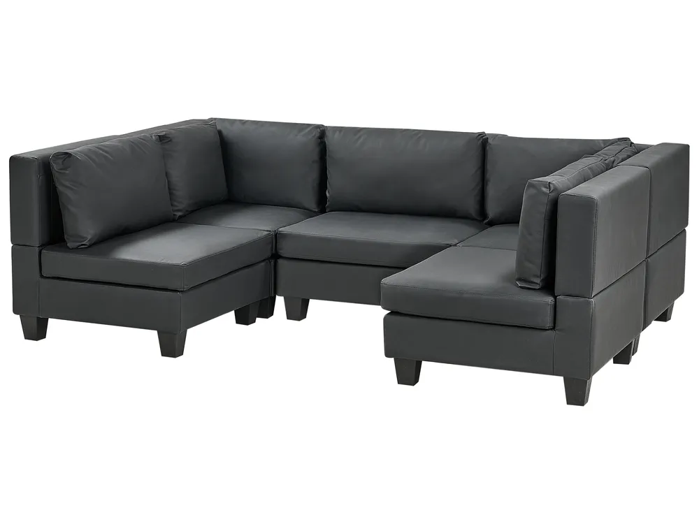 Modular U-Shape Sofa 5 Seater UNSTAD Faux Leather Black_936629
