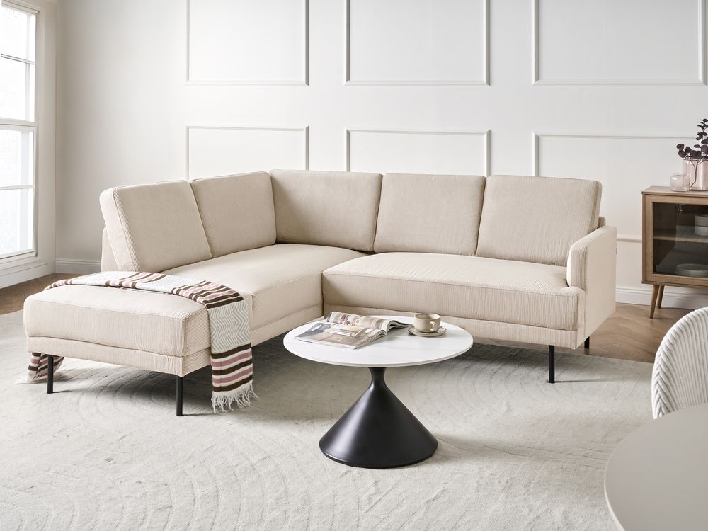 Hoekbank 4-zits BREDA Corduroy Beige rechtszijdig