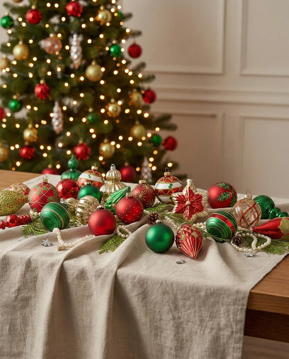 Weihnachtskugel 70er Set TWINKLE Glas Rot / Grün