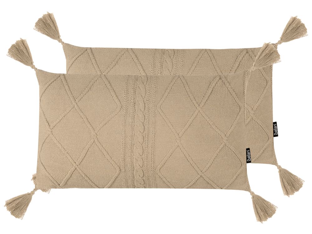 Lot de 2 coussins décoratifs CAESIA 30 x 50 cm Coton Beige Unicolore