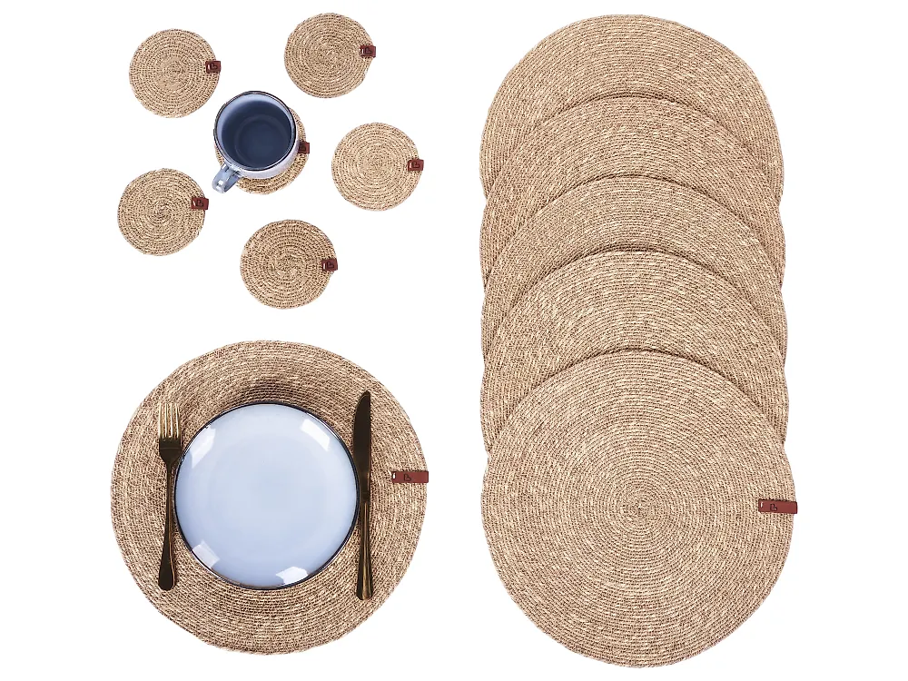 ADDIES Tischset-Set 'Blume Des Lebens' - 6 Platzsets + 6 Runde Kork Untersetzer, 12-teilig
