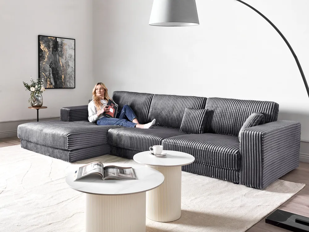 Divano angolare posti LOFOTEN Velluto a coste Grigio scuro Lato