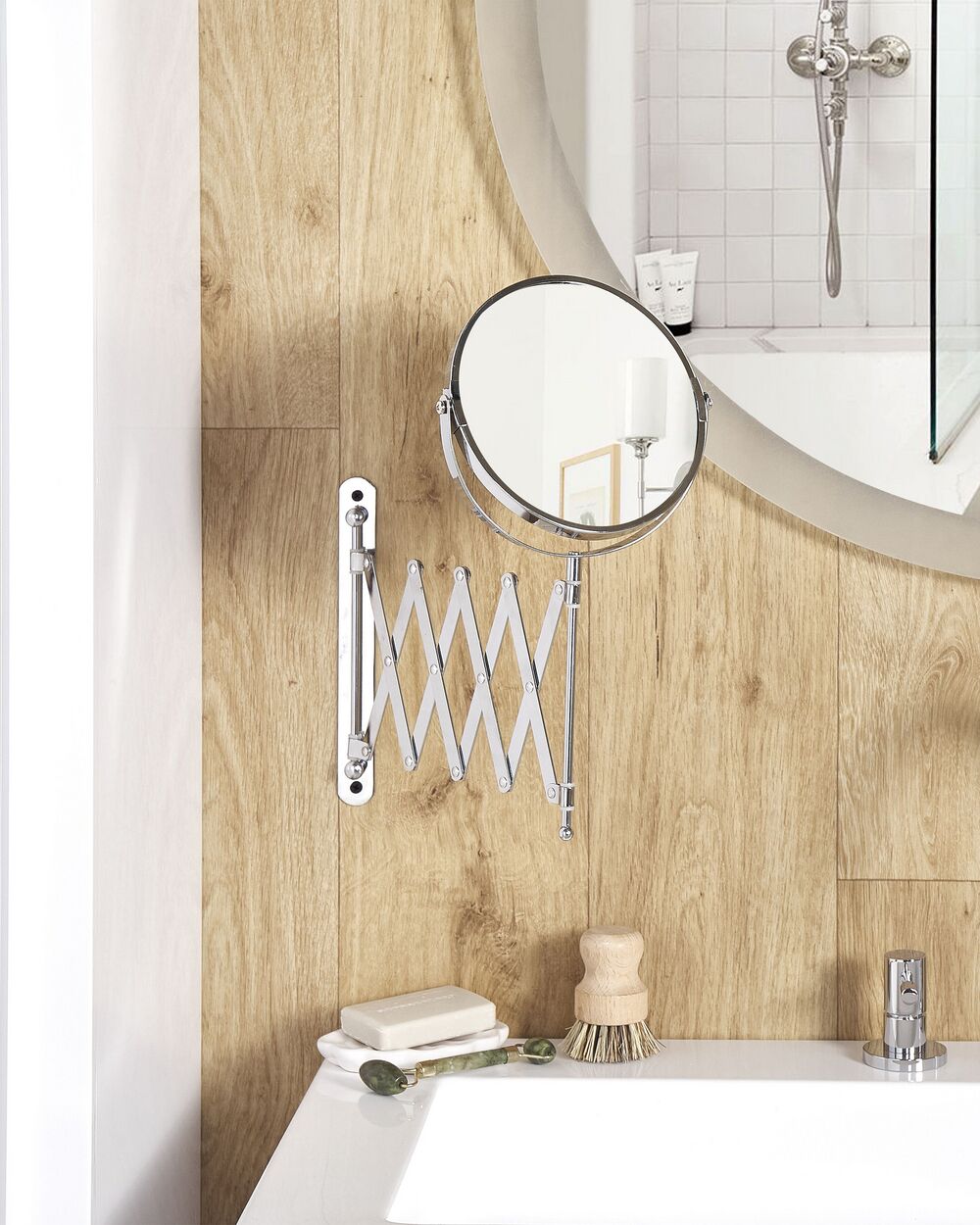 Espejo de maquillaje de pared extensible YVELINES 57 cm 36 cm Metal Plateado