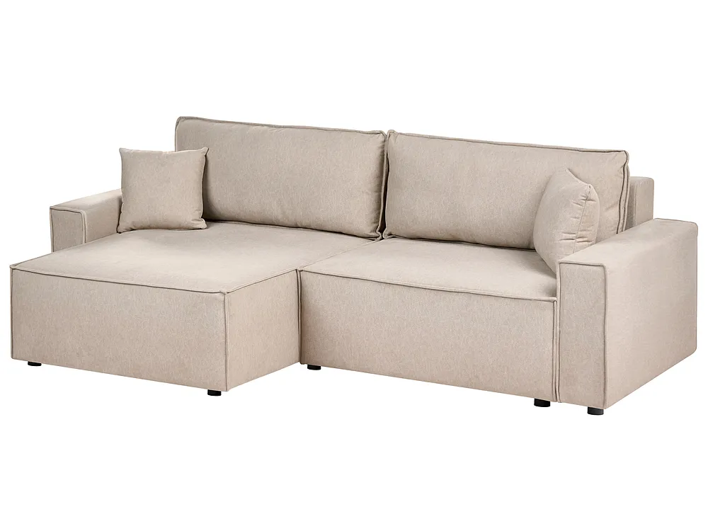 Corner Sofa Bed TORSANG Reversible Fabric Beige_1198768