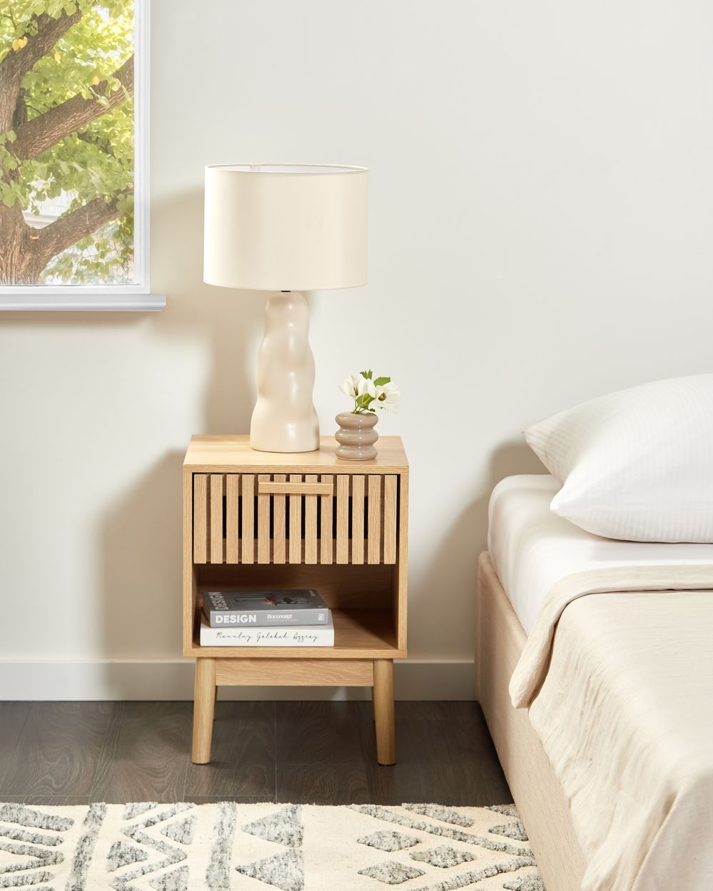 1 Drawer Bedside Table LYNWOOD Light Brown