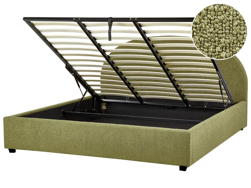 Ottoman Bed Boucle VAUCLUSE 180 x 200 cm (EU Super King) Olive