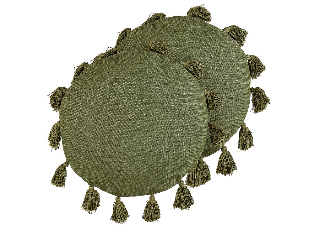 Set of 2 Cotton Cushions with Tassels 45 cm Green MADIA Beliani.cz