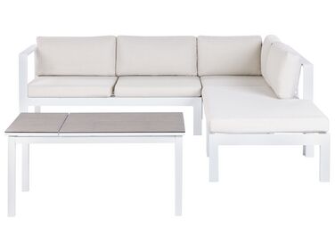 5 Seater Aluminium Garden Corner Sofa Set White and Off-White MESSINA