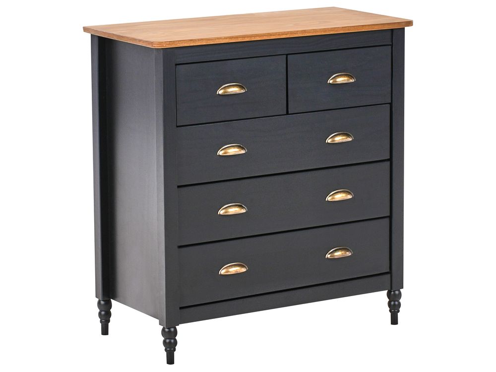 Komoda 5 szuflad SHILLINGTON Drewno sosnowe Czarny