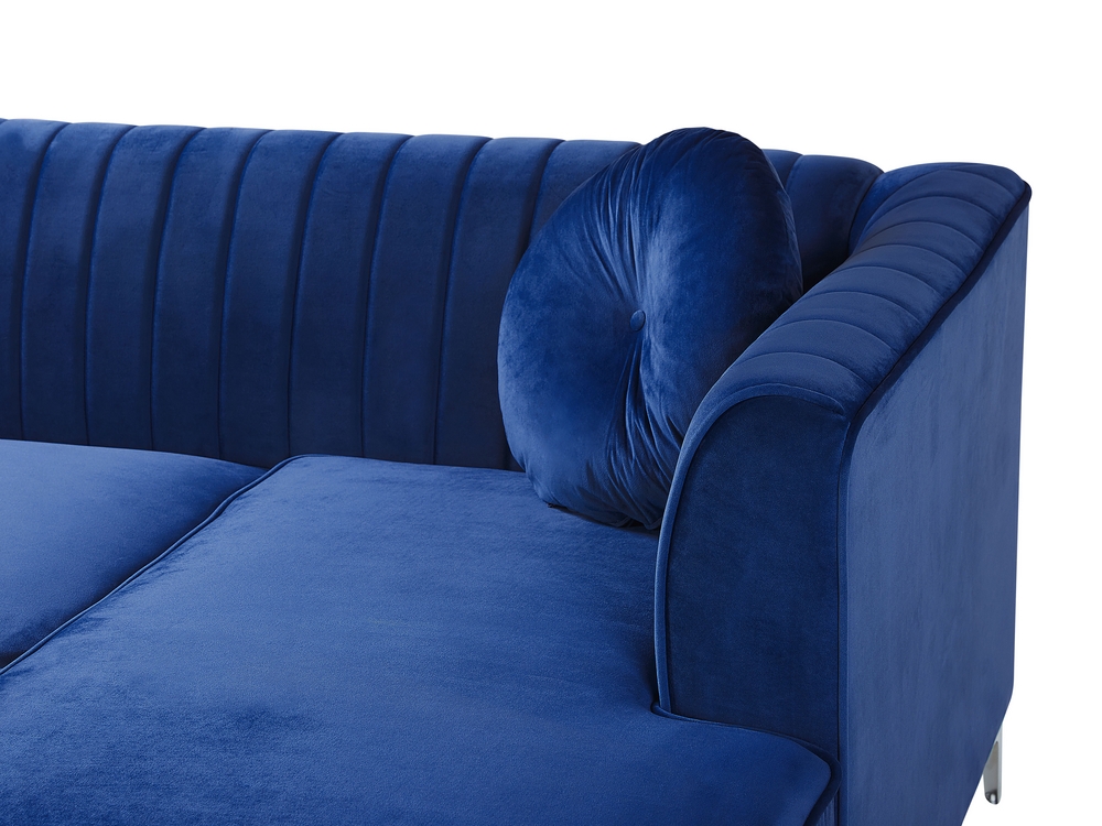 Left Hand Velvet Corner Sofa Navy Blue TIMRA Beliani